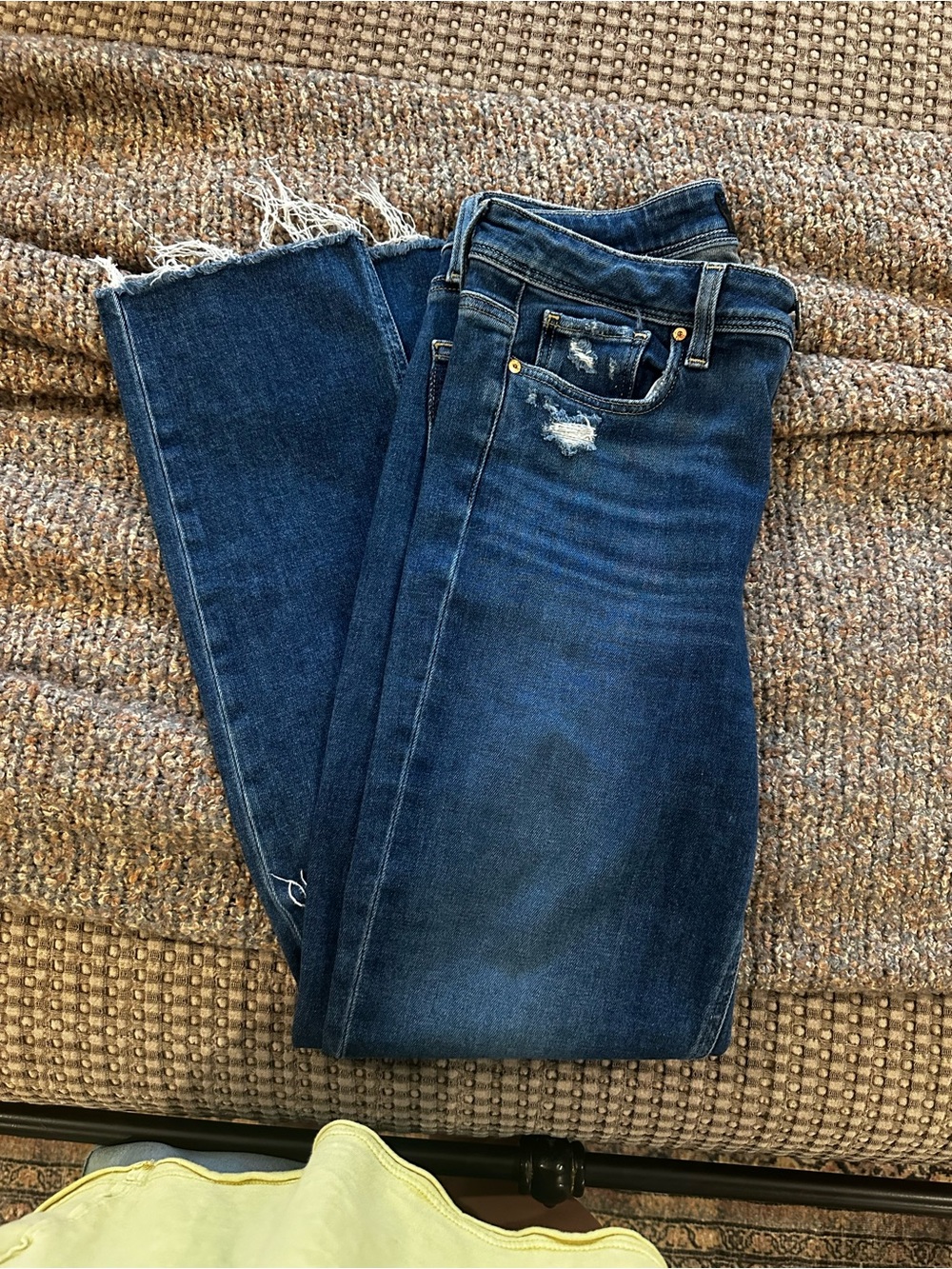 PAIGE Dark Blue Straight Leg Jeans with Raw Hem